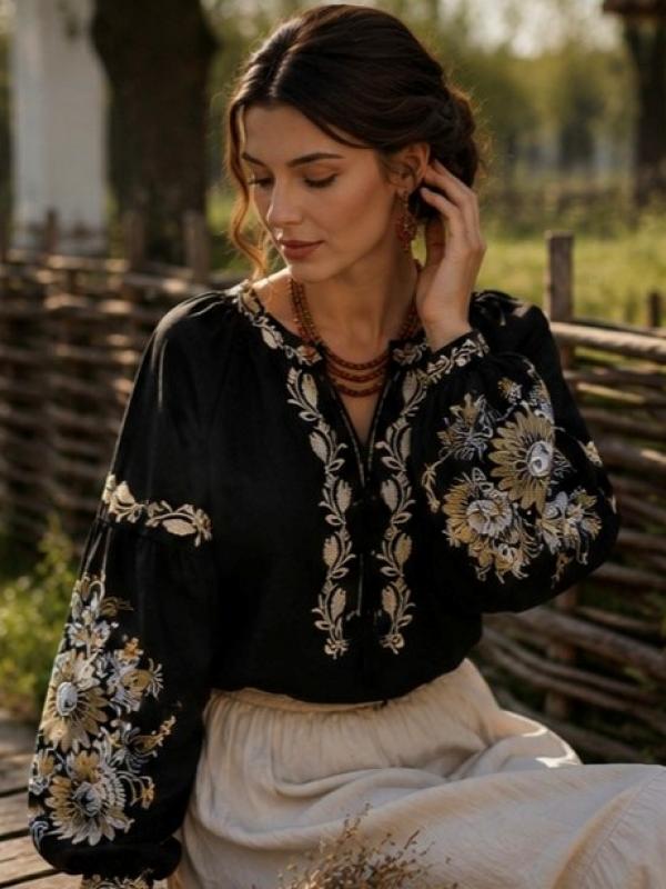 Лляна вишиванка з пишними рукавами LEG-A99102T17 Лляна вишиванка з пишними рукавами LEG-A99102T17