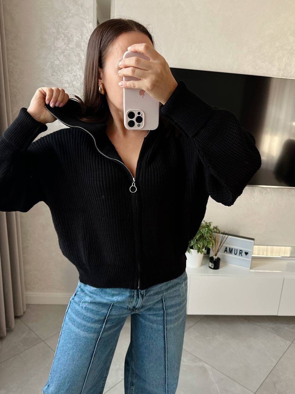 Вязаная кофта с молнией AMU-A6919T749 Вязаная кофта с молнией AMU-A6919T749