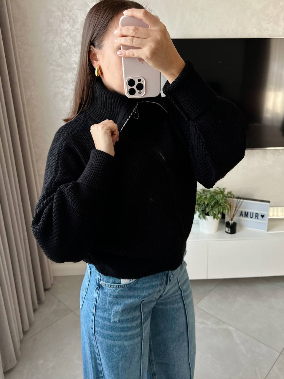 Вязаная кофта с молнией AMU-A6919T749 Вязаная кофта с молнией AMU-A6919T749