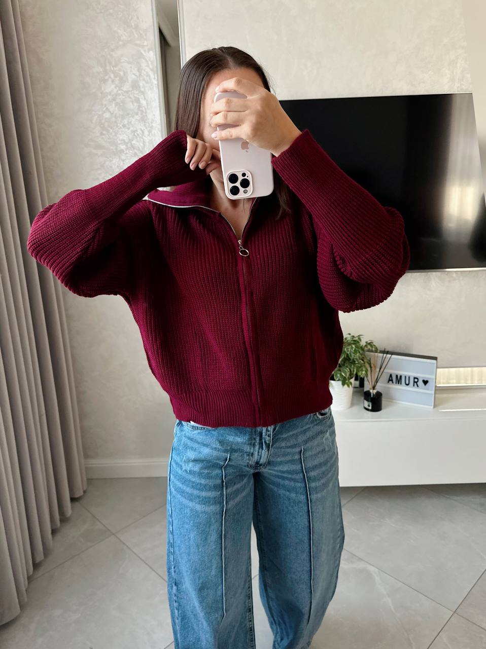 Вязаная кофта с молнией AMU-A6919T749 Вязаная кофта с молнией AMU-A6919T749