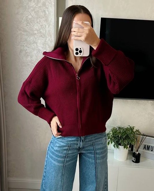 Вязаная кофта с молнией AMU-A6919T749