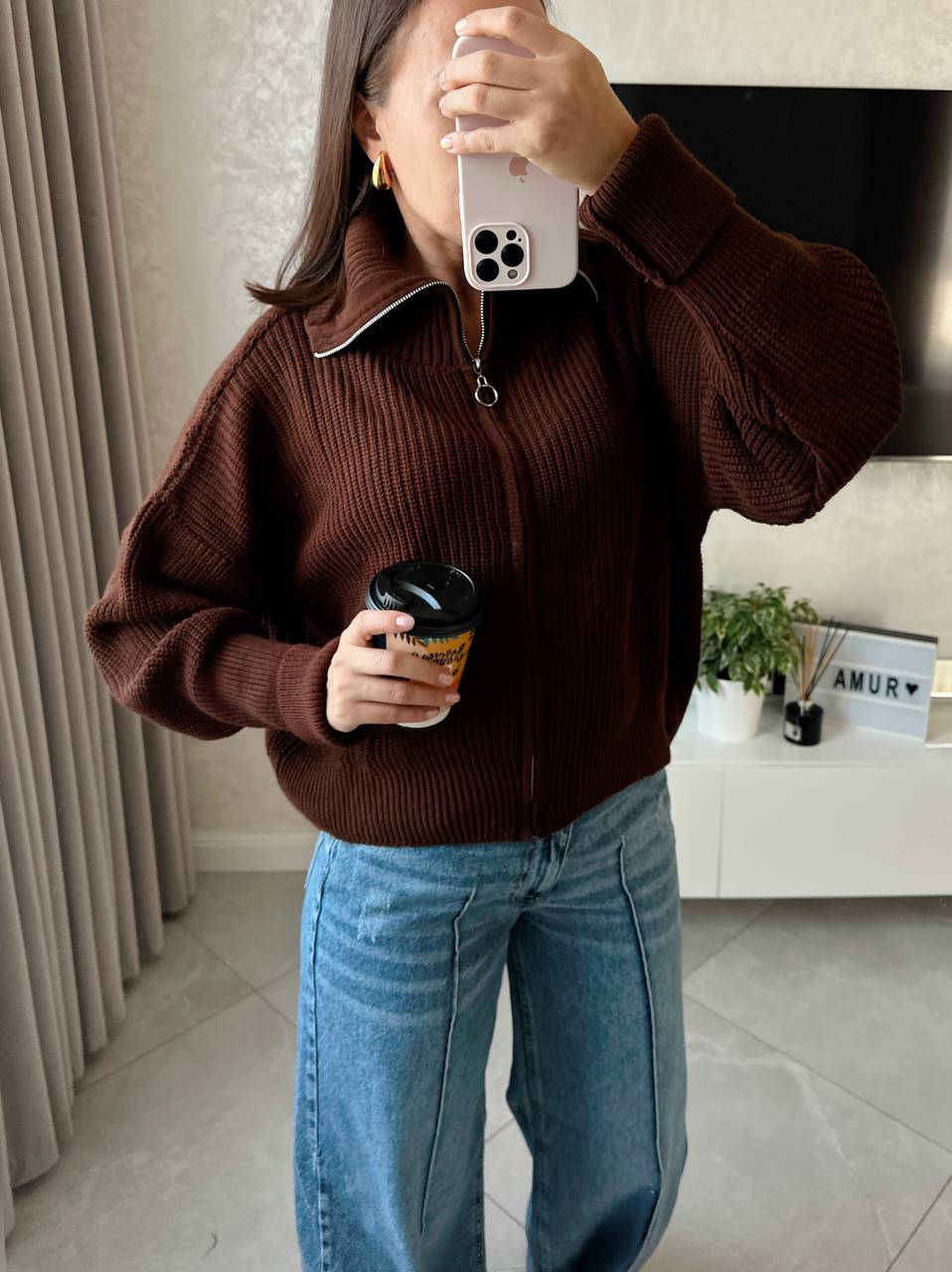 Вязаная кофта с молнией AMU-A6919T749 Вязаная кофта с молнией AMU-A6919T749