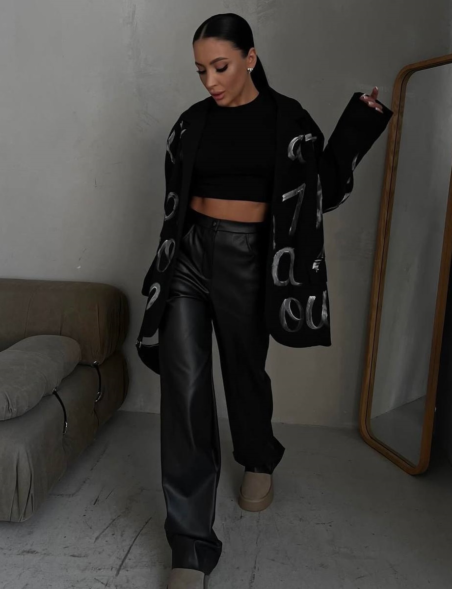 Базові шкіряні штани на флісі DMP-A7077T340