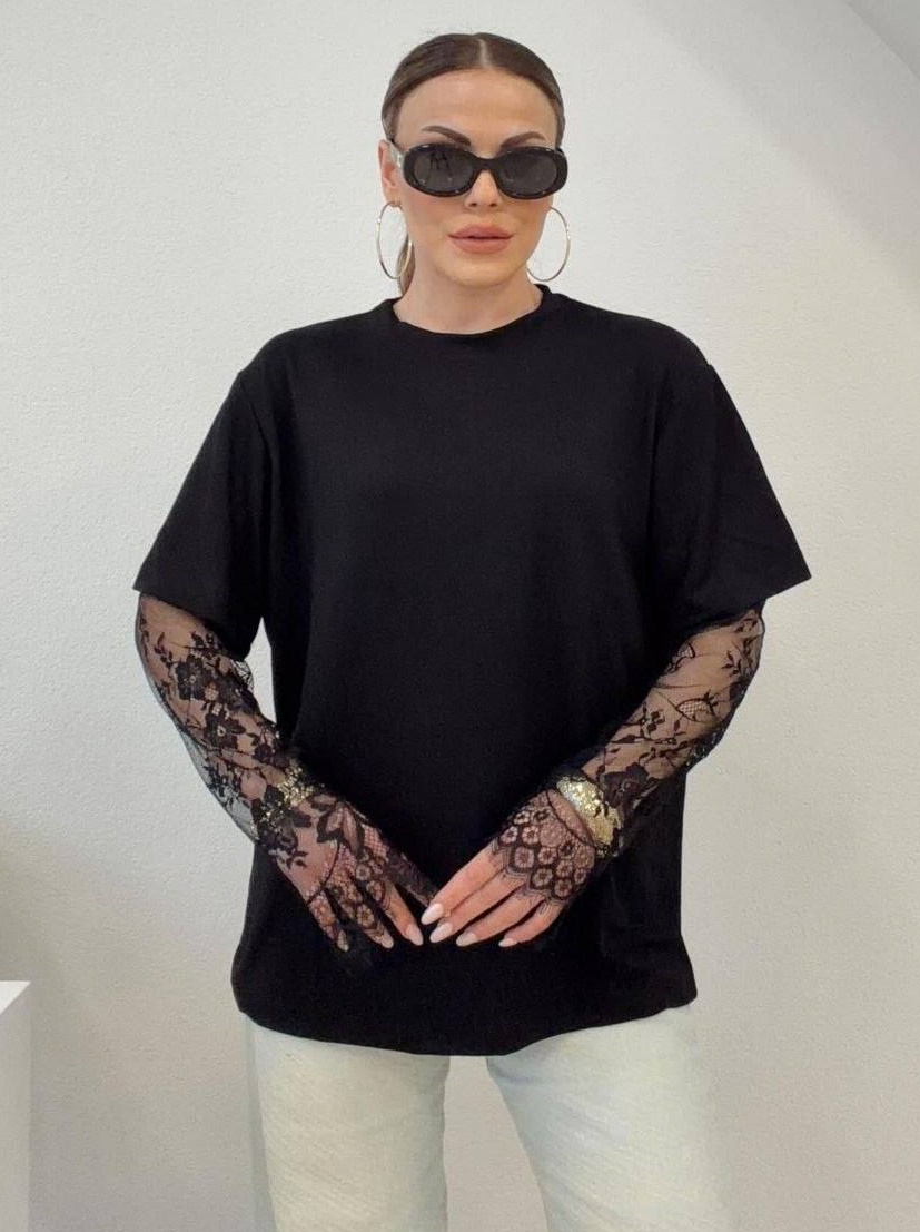 Футболка с кружевными рукавами DAD-A252T450